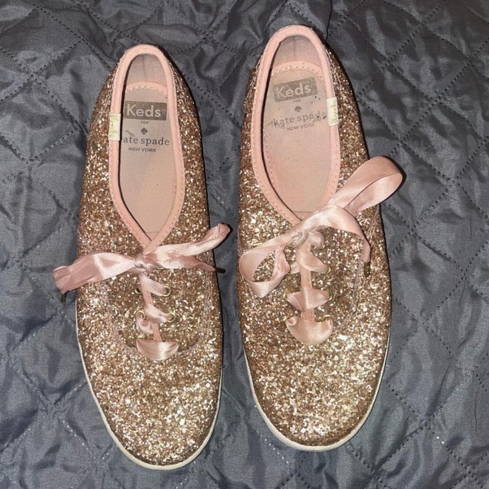 Kate Spade  Rose Gold Glitter Sneakers, size 8 Keds